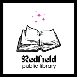 Redfield Public Library logo with an open book