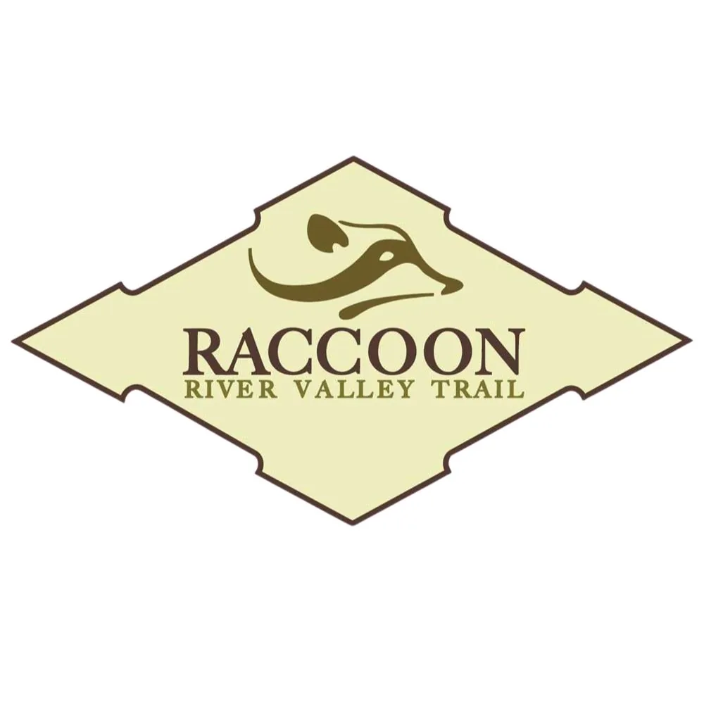 Raccoon River Valley Trail logo featuring a running raccoon